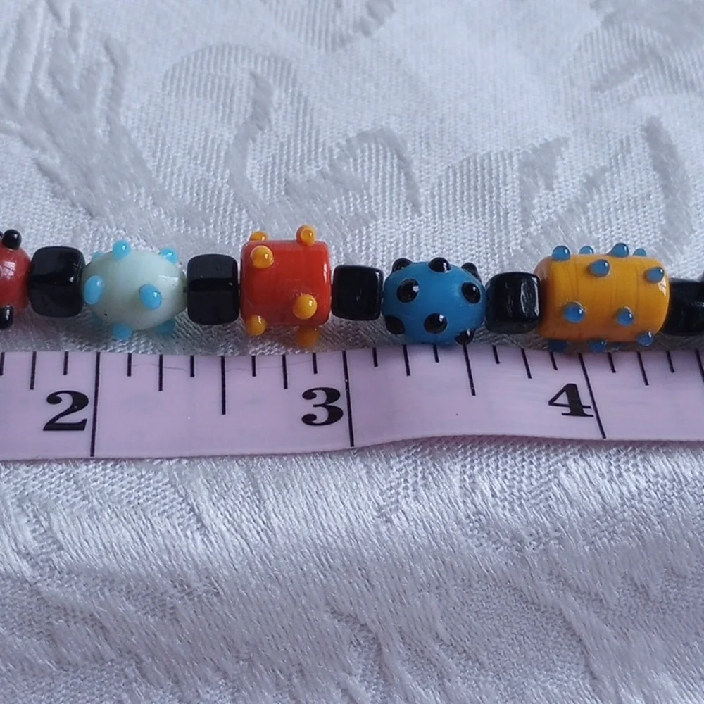 Colorful Art Glass Lampwork Nubby Bead 8in Bracelet